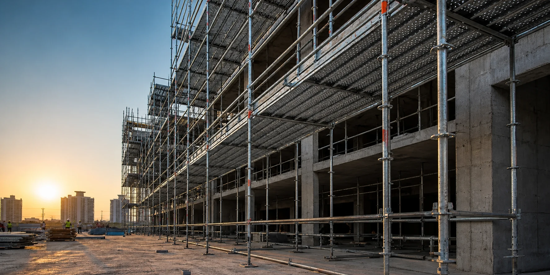 MS scaffolding installed at a commercial construction site